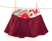 Ruffle Skirt, Red Pink Flower Houndstooth, Elastic Back