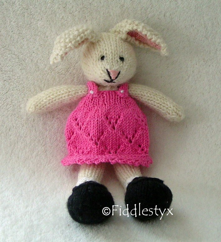 Hand Knitted Toy Easter Bunny - Easter Toy Rabbit - Hand Knit Bunny Soft Toy Stuffed Animal in Pink Dress (Ready to Ship) Children Spring