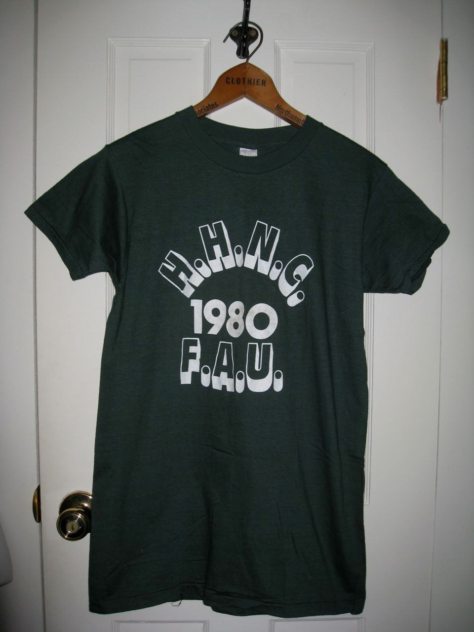 Vintage 1980's Deadstock H.H.N.C. 1980 F.A.U. Florida Atlantic University T-shirt Dark Green size Large