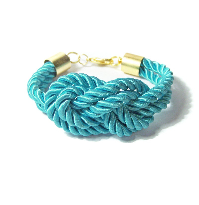Nautical Silk Cord Turqoise Bracelet, Sailors Knot Blue Bracelet, Bridesmaids Teal Rope Bracelet