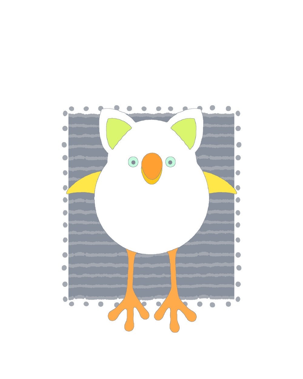 KITTY BIRD art, nursery animal wall art, cute bird, cat art, kids room decor, baby room wall decor, cat illustration, digital art, gray, 67