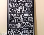 CHALKBOARD Style Custom FAMILY RULES - Typography Word Art Sign on wood -Personalize with your Family Name and Established Date