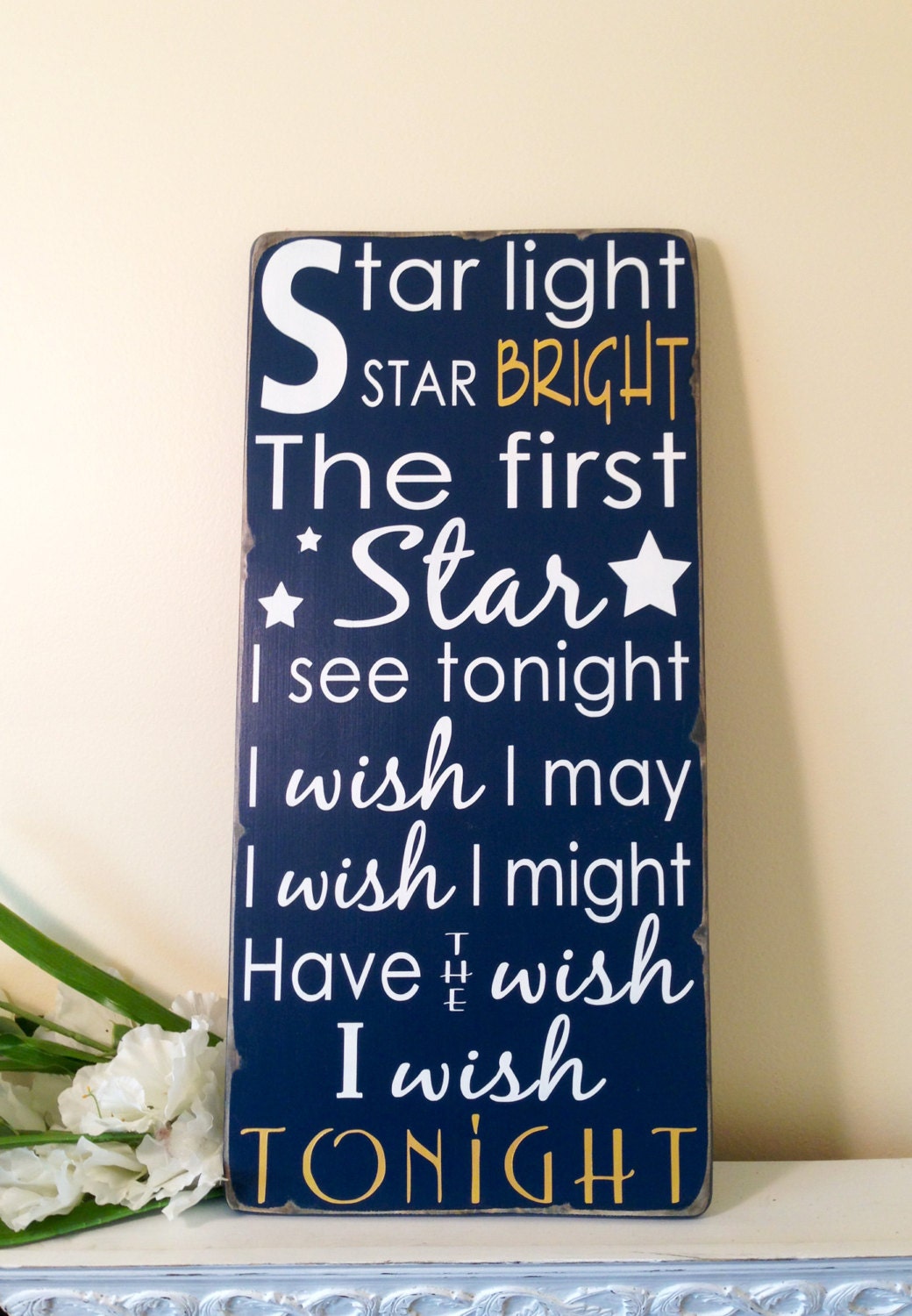Star Light Star Bright the First Star I See Tonight - Typography Word Art- Beautiful Nursery or Playroom Sign