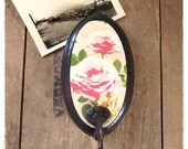 Jewelry Organizer, Necklace Holder, Wall Hook, Pink Rose, Rustic Cottage Chic Home Decor, Vintage Brass Hook, Eco Friendly Wall Decor