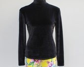 90s vintage Express faux turtleneck, super soft velvet, off-black, women's small
