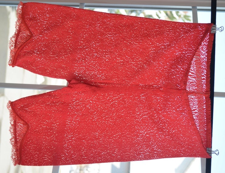 Fun Vintage Carol Brent Red Lace Bloomers Panties Long Sheer Underwear Small- lingerie nylon