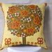 SCANDI YELLOW Vintage Irish  Linen Tea Towel Cushion Cover Upcycled Repurposed Spring Flowers Pillow Cushion