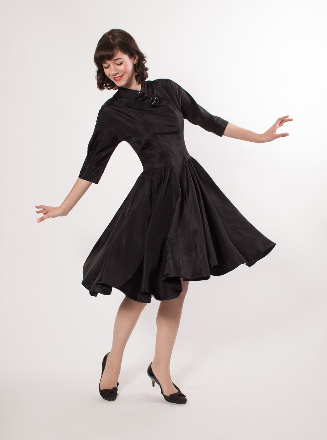 1940s Dress - 40s Party Dress - Black Circle Skirt