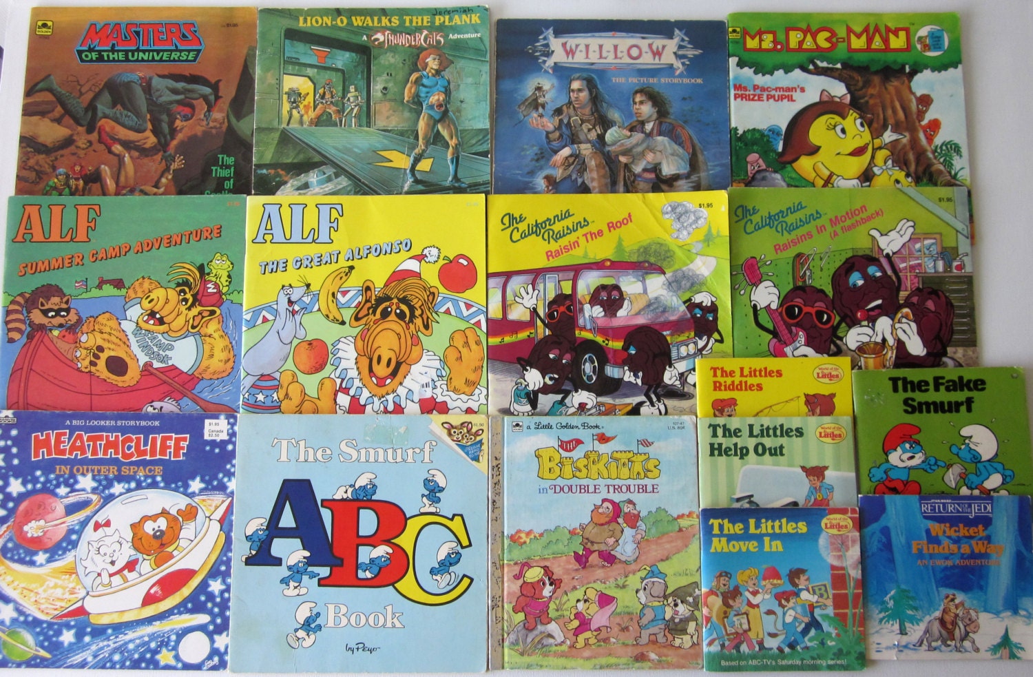 80s Children's Book Lot - He-Man, Smurfs, Alf, California Raisins, The Littles