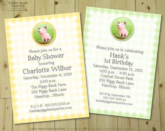 CHARLOTTE'S WEB Wilbur Invitation - Personalized DIY Printable Farm Themed Invite Il_570xn