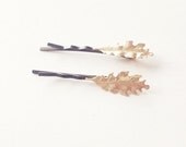 Petite Gold Leaf Bobby Pins - Small Gold Leaf Hair Pins - Rustic Woodland Wedding Hair Accessories - Cute Adorable Romantic Whimsical Dreamy