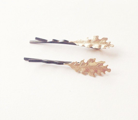 Petite Gold Leaf Bobby Pins - Small Gold Leaf Hair Pins - Rustic Woodland Wedding Hair Accessories - Cute Adorable Romantic Whimsical Dreamy