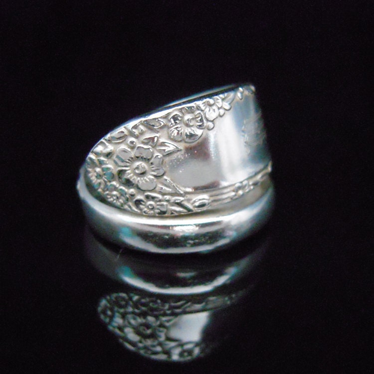 Antique Silver Spoon Ring - English Garden Monogrammed