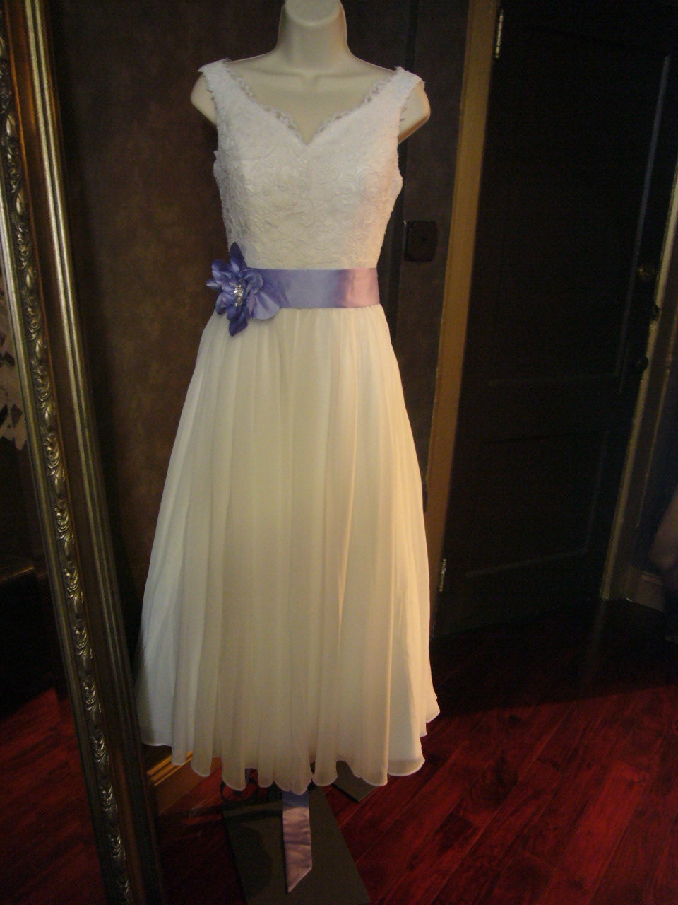 Wedding Dress with straps French Lace and Chiffon