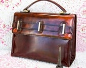 Joanie, French Vintage, Dark Tan Leather 1950s Satchel, Mad Men Handbag from Paris