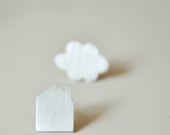 House & Cloud Stud Earrings in Sterling Silver