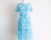 Vintage 1950s dress / sheer blue floral / 50s pleated floral dress House of Tanner / S