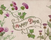 Happy Days 1911 Postmark Antique Postcard Purple Clovers Flower with Green Ivy sent from Kentucky