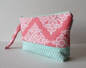 diaper and wipes clutch -- coral & mint