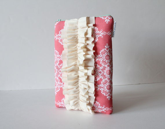 iPad mini sleeve / eReader case -- coral & mint