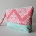 diaper and wipes clutch -- coral & mint