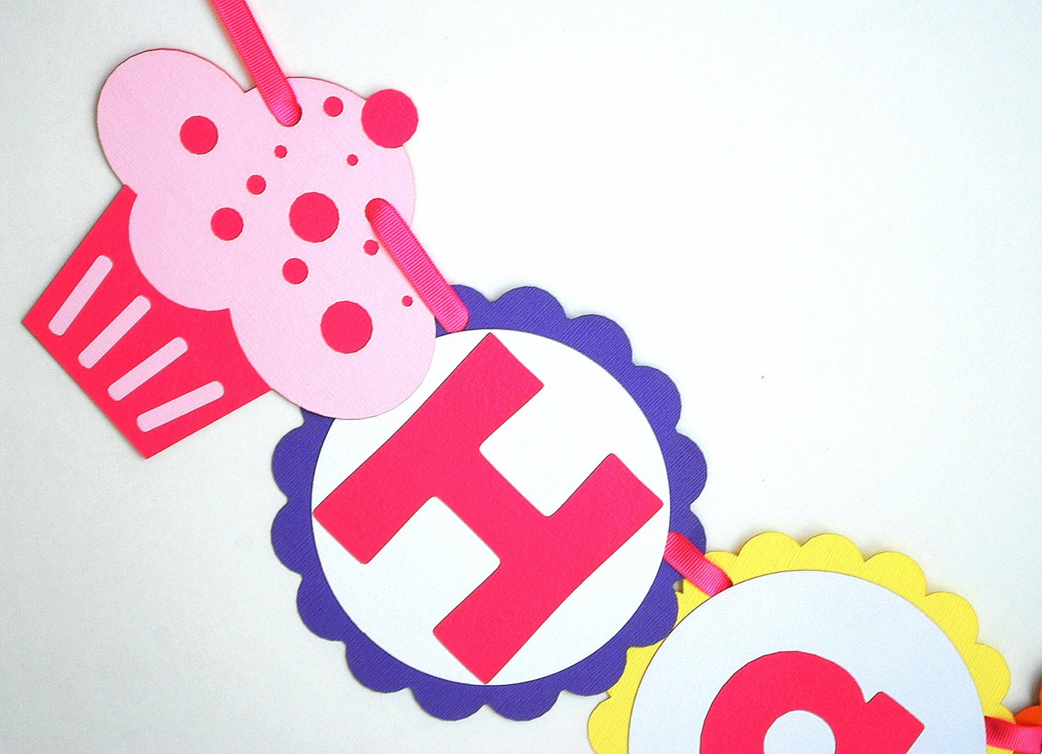 Cupcake FUN Birthday Banner,  Happy 1st Birthday Rainbow CUPCAKE party Banner A585