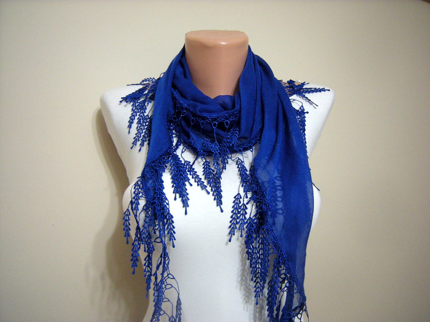 Gift - New Scarf - Trend Scarf - Mother's Day Gift - Royal Blue Pashmina Scarf with Trim Edge