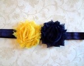 Navy Blue and Yellow Shabby Chic Flower Headband - Baby Girls Headband. Newborn Headband. Girls Hair Accessories. Navy Flower Headband
