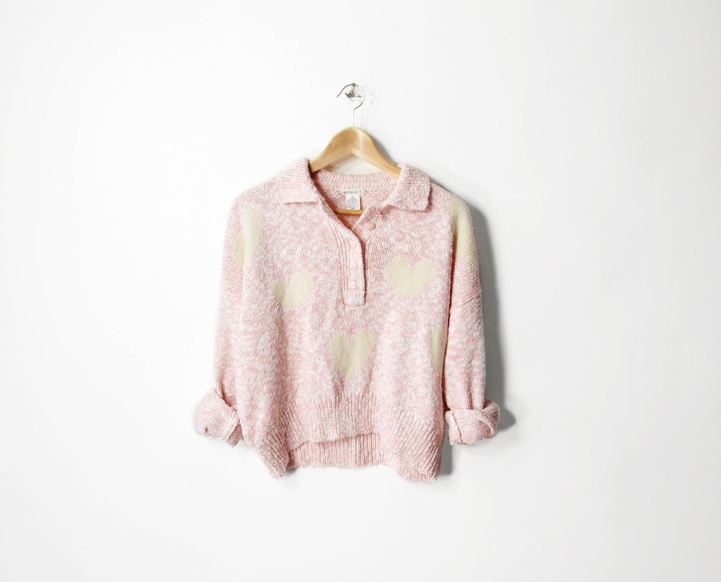 Vintage Pretty in Pink Angora Hearts Sweater - s/m/l - twigandspokevintage