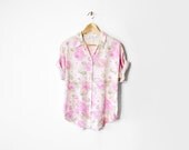Women's Vintage Pink Floral Rose Blouse Shirt - m/l