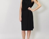Vintage Black Dress 60s Designer Harvey Berin LBD 1960s Open Back Cocktail Dress S M