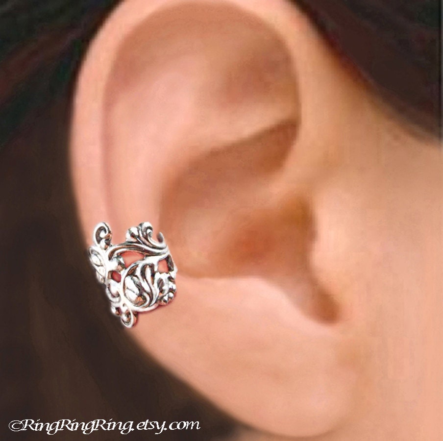 925 Ivy Leaf - Sterling Silver ear cuff earring jewelry - non pierced earcuff clip 011013