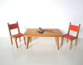 Miniature Mid Century Modern Wood Dollhouse Furniture - Table and Chairs