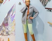1970s cable knit cardigan // 70's thick knit with funnel collar // Woodsmoke