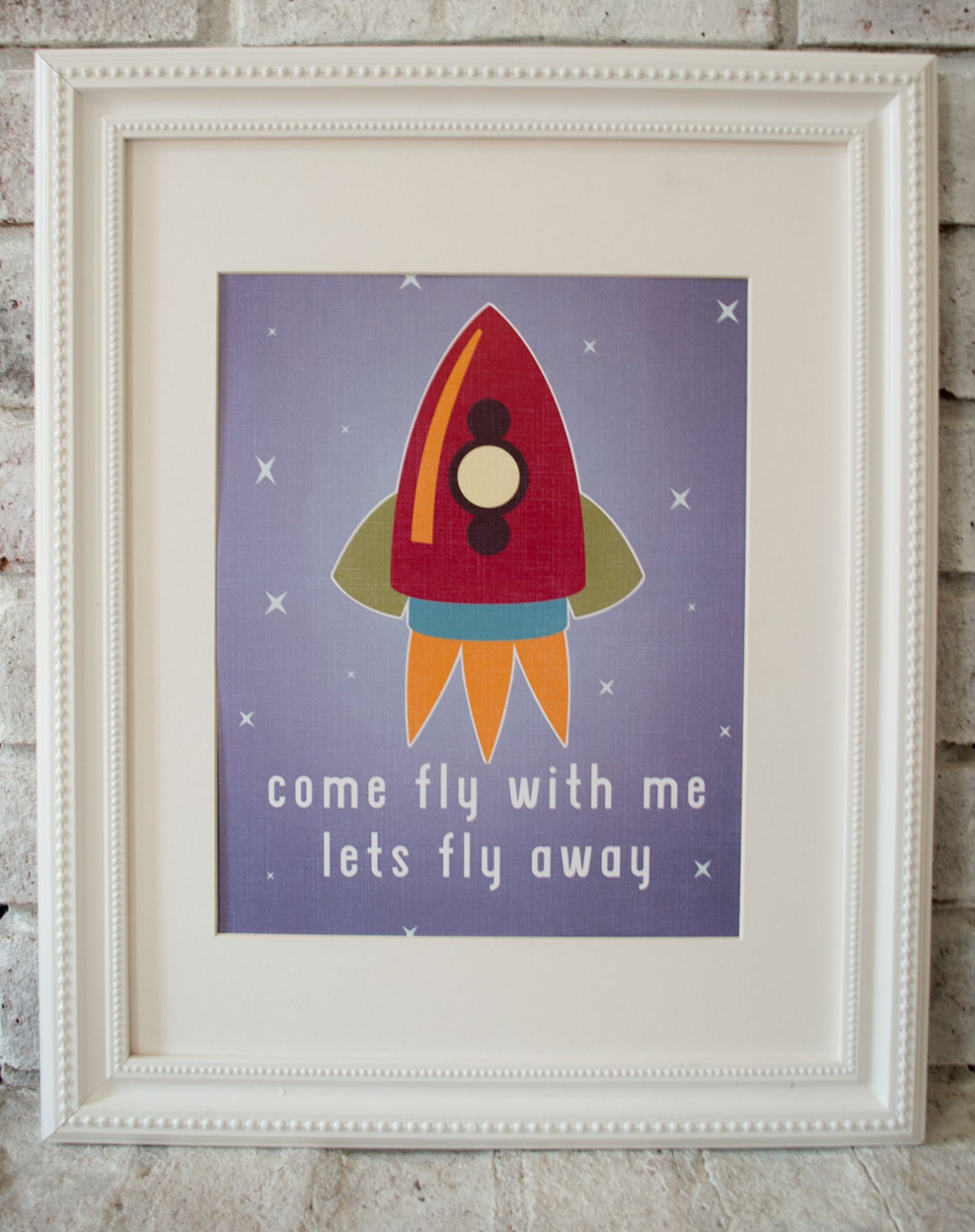 8x10 print Space Rocket Ship "Come Fly With Me"