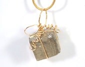 Pyrite nugget necklace, Gold stone necklace, pyrite crystal, wire wrapped stone, rough stone jewelry, cube crystal pendant, stone pendant