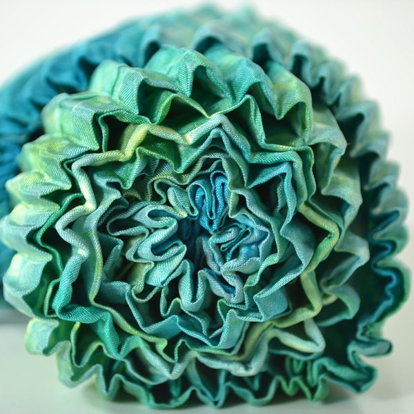 Pleated Silk Scarf, Hand Dyed in Teals, Greens and Blues