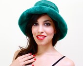 Vintage 1960s Green Round Brim Hat -  Faux Fur St. Patricks Day Hat with Bow / Sharon's Originals