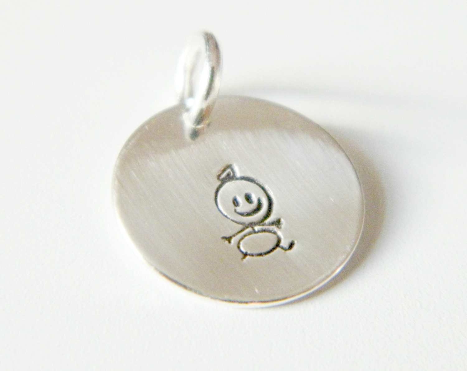 Stick Figure Baby Charm Hand Stamped Personalized Silver Round: Baby or Baby Girl