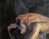 Intrusive Thoughts II - original collaborative oil painting triptych by Cara and Louie