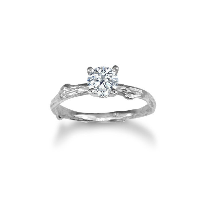 Diamond Engagement Ring - Narrow Twig Band -  White Gold - Classic and Simple - Conflict free diamond