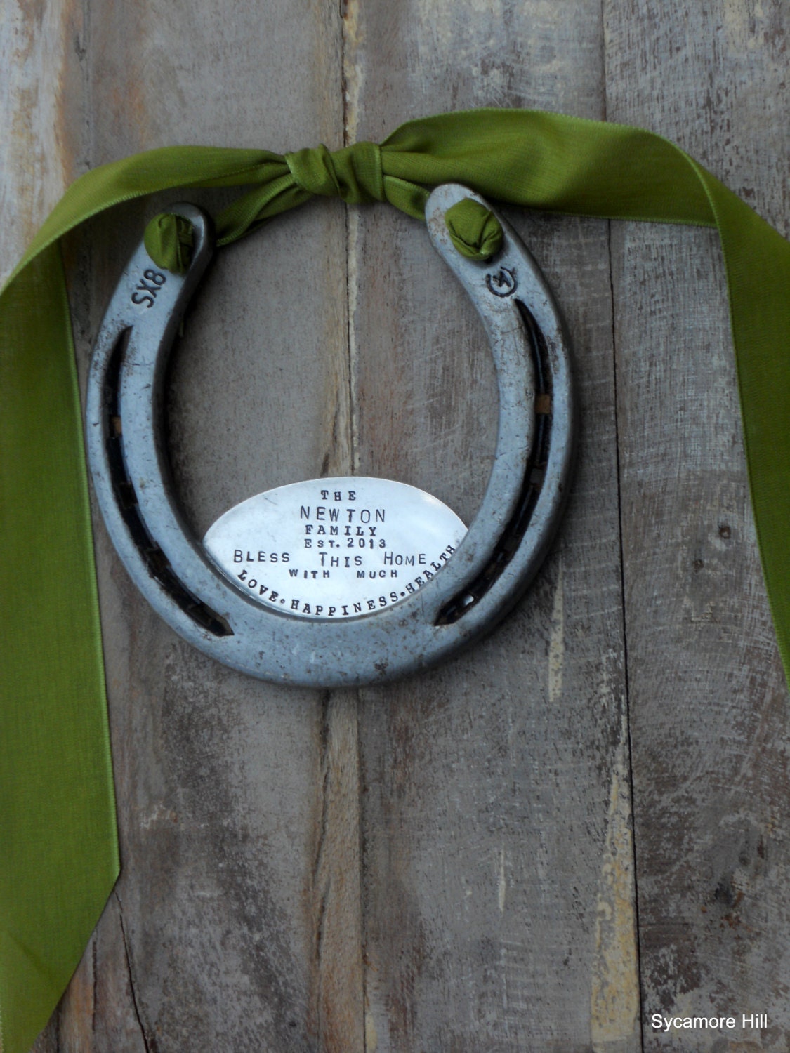 Love . Happiness . Health  - CUSTOM Horseshoe Welcome Sign - Personalized  - The Handmade Original by Sycamore Hill