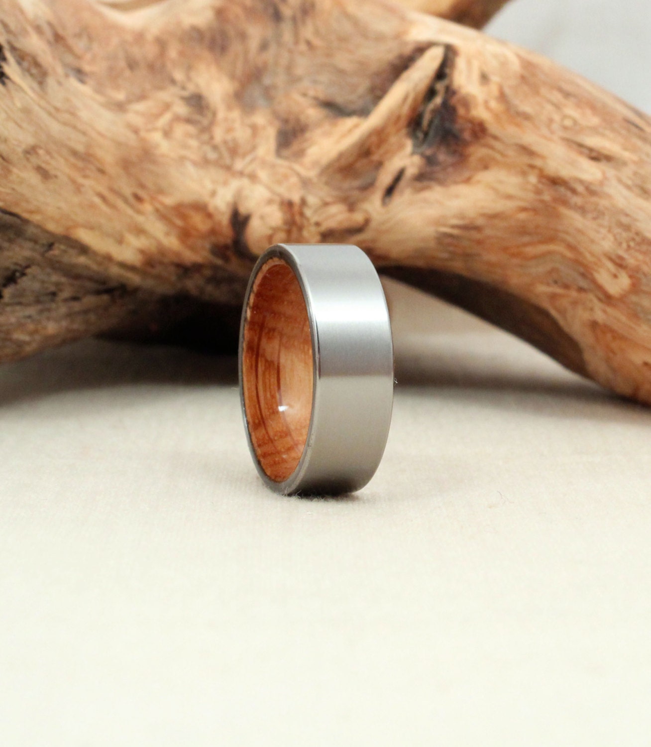 Size 10.5 Titanium and Jack Daniels Whiskey Barrel White Oak Stave Wood Ring Titanium Ring