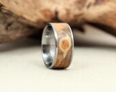 Size 7.5 - Spalted Knotty Pine and Titanium Ring Wooden Ring