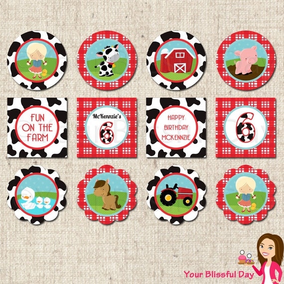 PRINTABLE Girl on the Farm Party Circles (Personalized) Il_570xn
