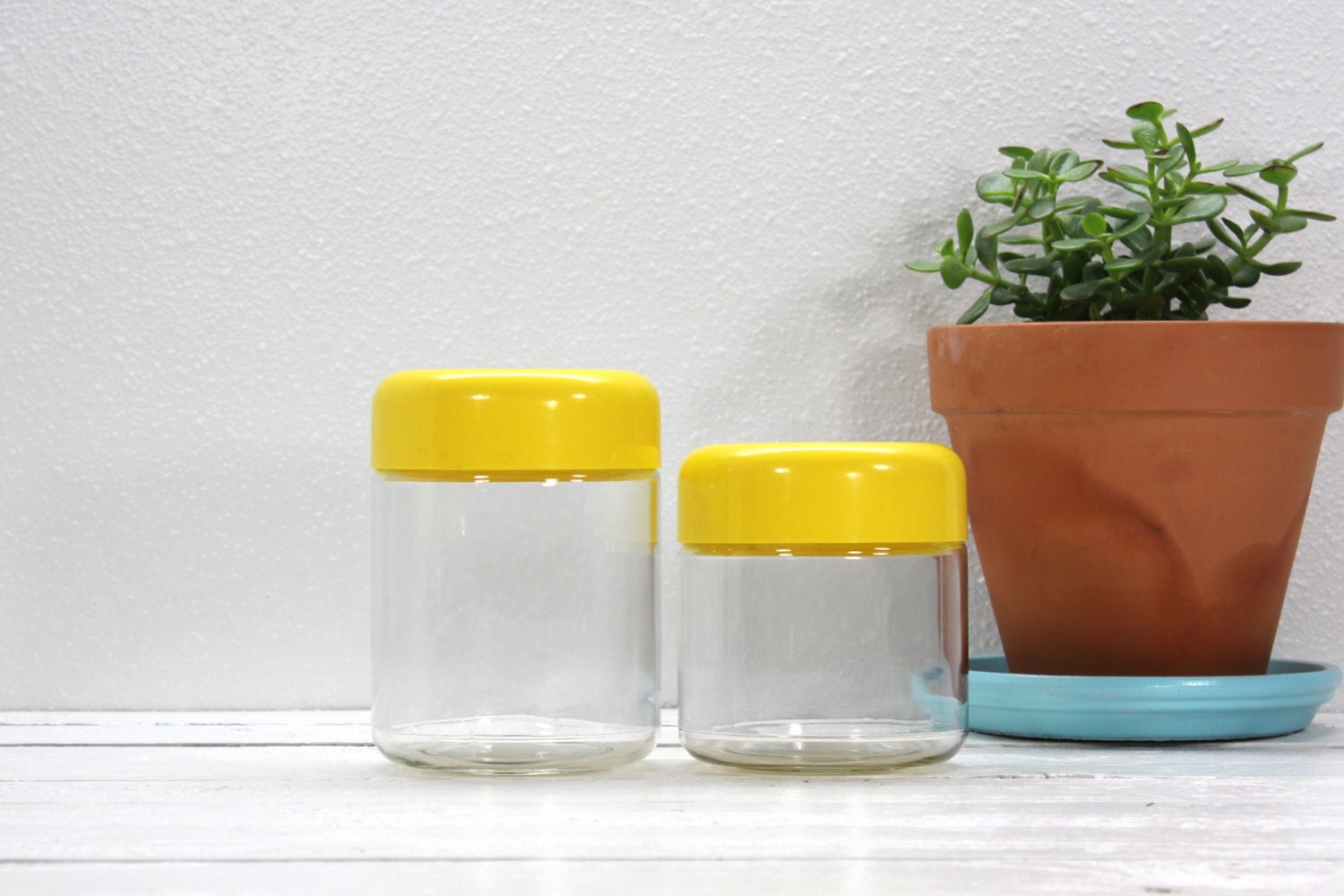 Heller Vignelli Design Glass Canisters with Lids Set- Mod Mid Century