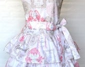 Womens Wedding Print Apron - Cake Cutting Apron - Ruffled Wedding Apron -  Rhinestone Apron