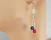 Fourth of July Earrings Crystal Red White Blue Silver