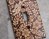 Wood Switch Plate Cover - Rabbit in the Garden Pyrography