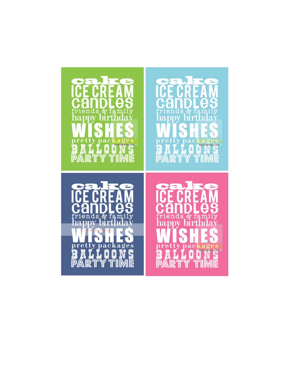 Happy Birthday Subway Art Poster Print . 8x10 A4 // Pink Green Blue Aqua Rainbow . Children Party Decor